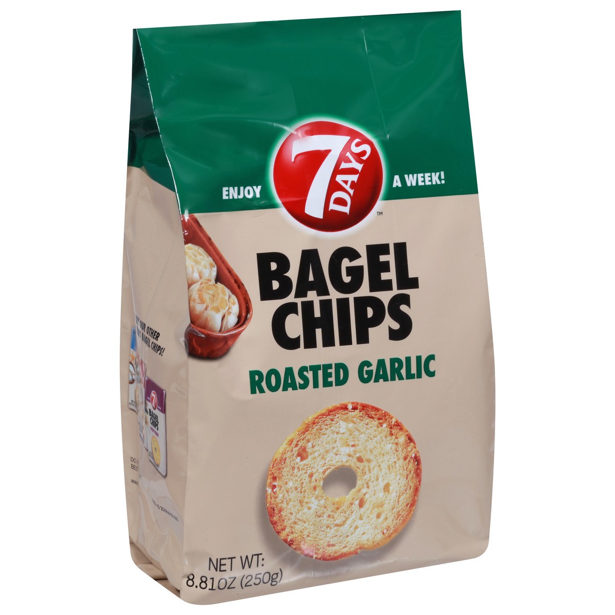 slide 8 of 14, 7DAYS Roasted Garlic Bagel Chips 8.81 oz, 8.81 oz