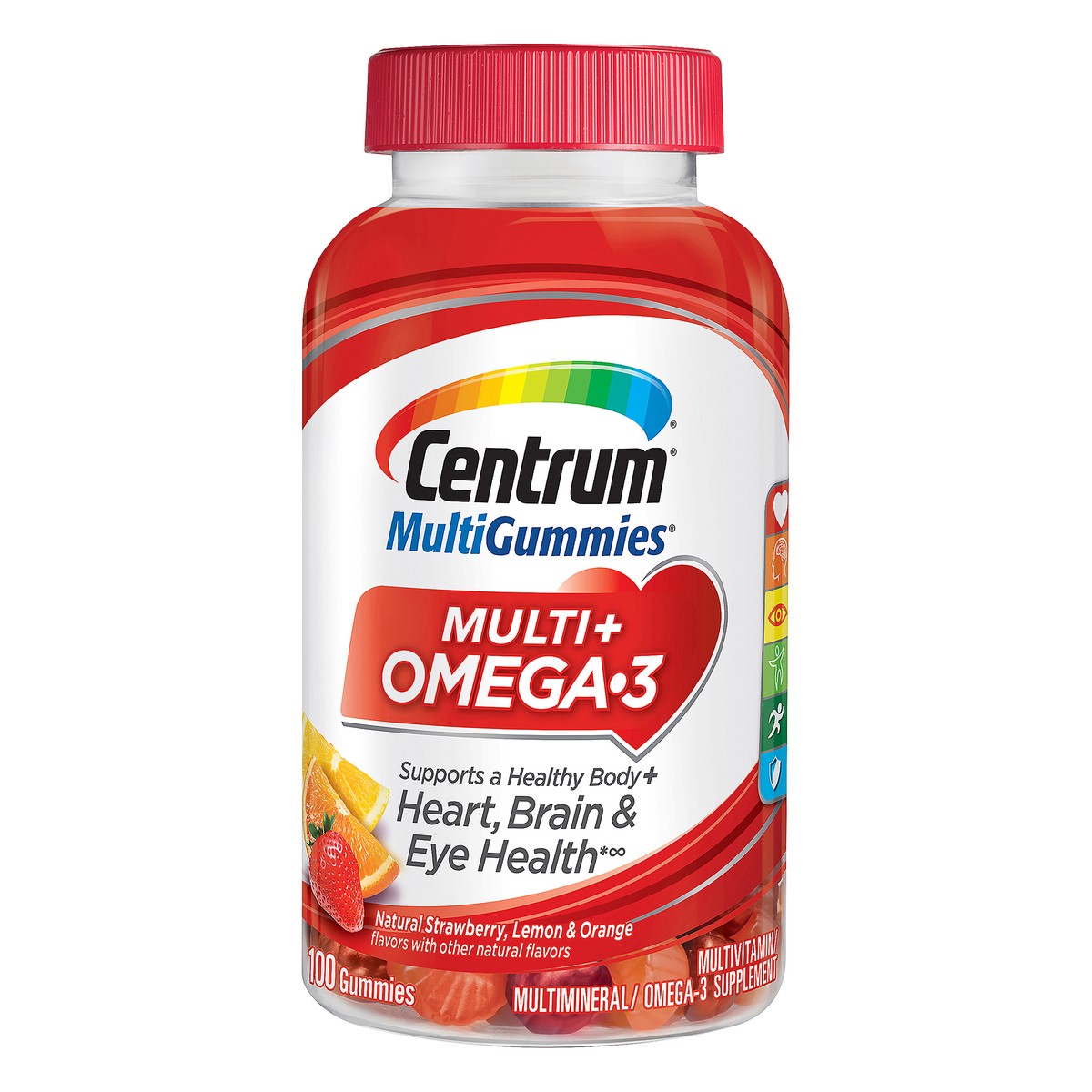 slide 1 of 6, Centrum MultiGummies Multi & Omega-3 Dietary Supplement - Strawberry Lemon & Orange, 100 ct