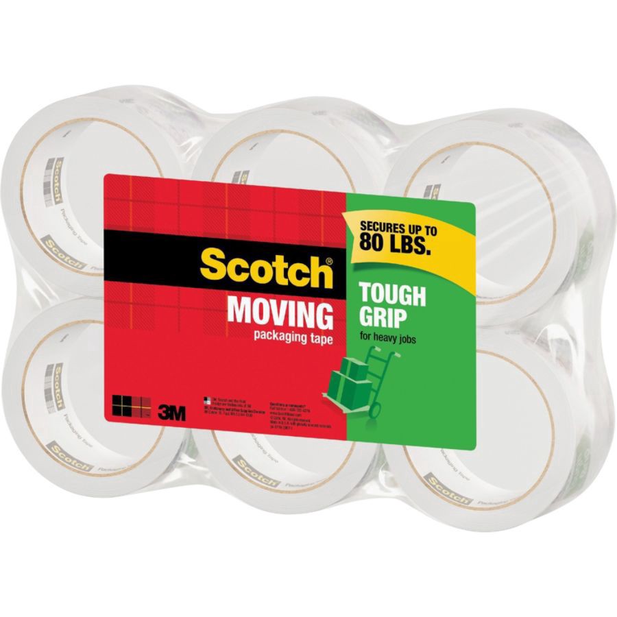 slide 2 of 8, Scotch Tough Grip Moving Packing Tape, Clear, 6 ct