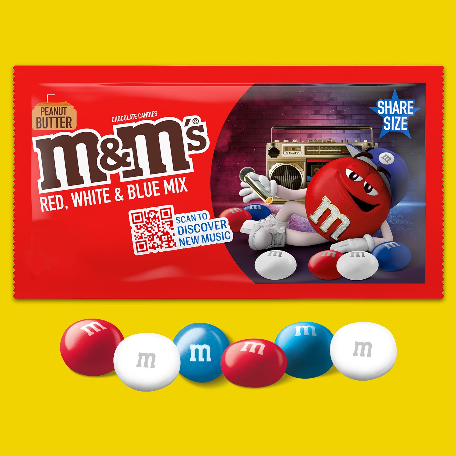 slide 7 of 8, M&M's Peanut Butter Red, White & Blue Patriotic Chocolate Candy, Share Size, 2.83 oz Bag, 2.83 oz