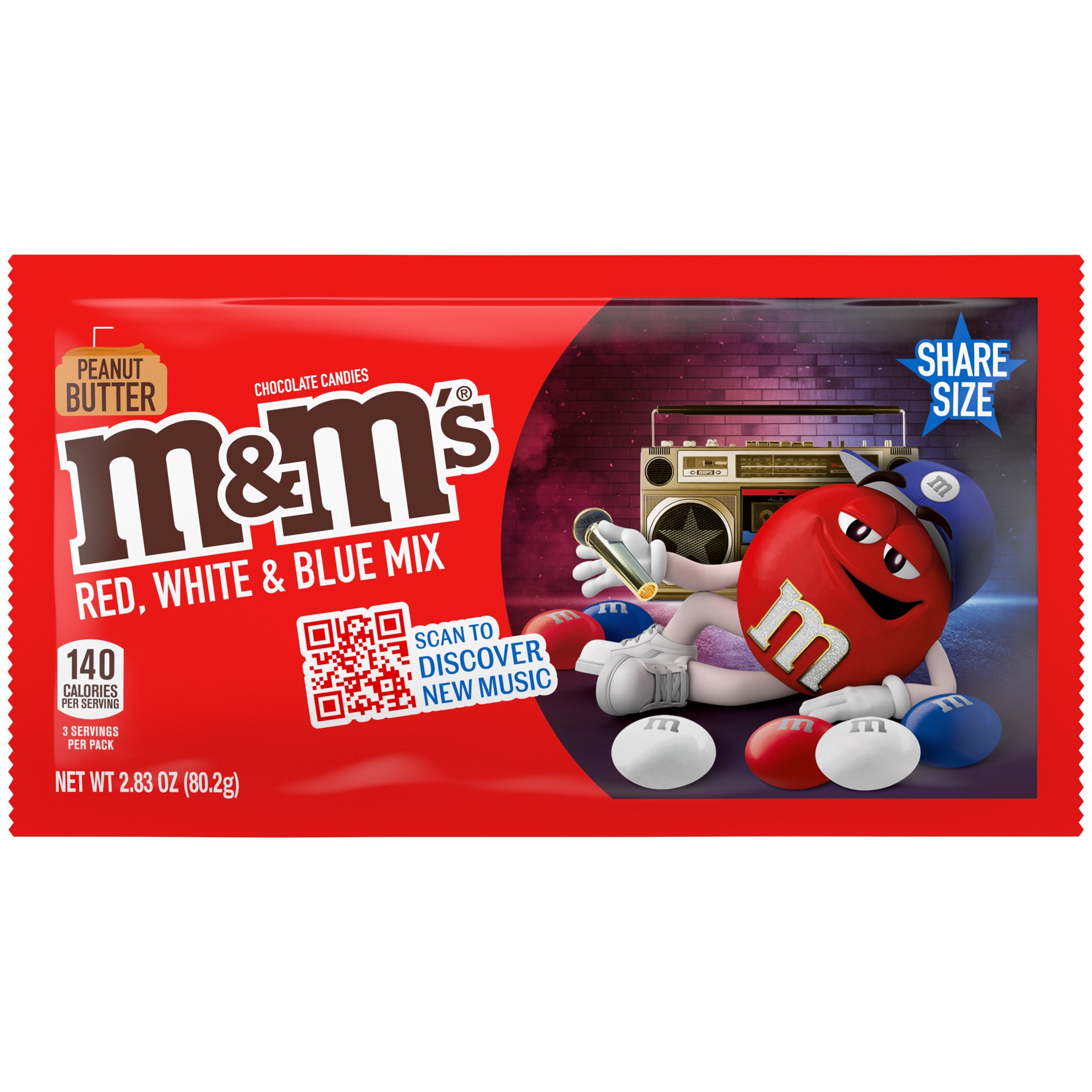 slide 1 of 8, M&M's Peanut Butter Red, White & Blue Patriotic Chocolate Candy, Share Size, 2.83 oz Bag, 2.83 oz