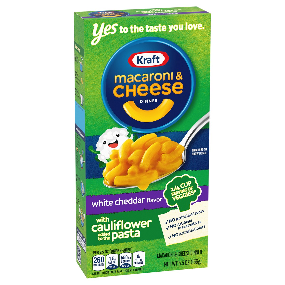 slide 2 of 11, Kraft White Cheddar Macaroni and Cheese with Cauliflower Pasta, 5.5 oz Box, 5.5 oz