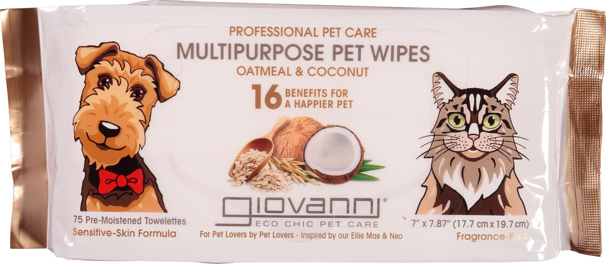 slide 11 of 11, Giovanni Multipurpose Pet Wipes Oatmeal & Coconut, 75 ct
