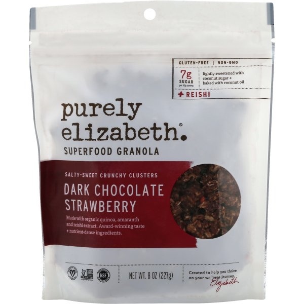 slide 1 of 8, Purely Elizabeth Dark Chocolate Strawberry Superfood Granola, 8 oz