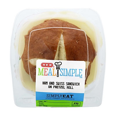 slide 1 of 1, H-E-B Meal Simple Ham and Swiss on Pretzel Roll, 9 oz