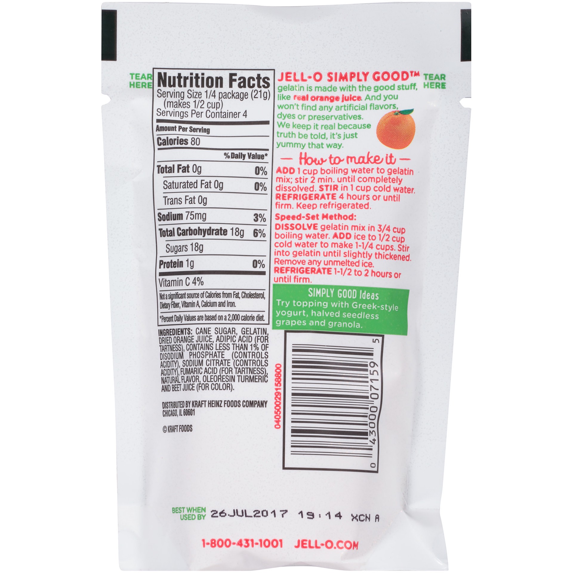 slide 3 of 5, JELL-O Simply Good Orange Tangerine Gelatin Mix 3 oz Pouch, 3 oz