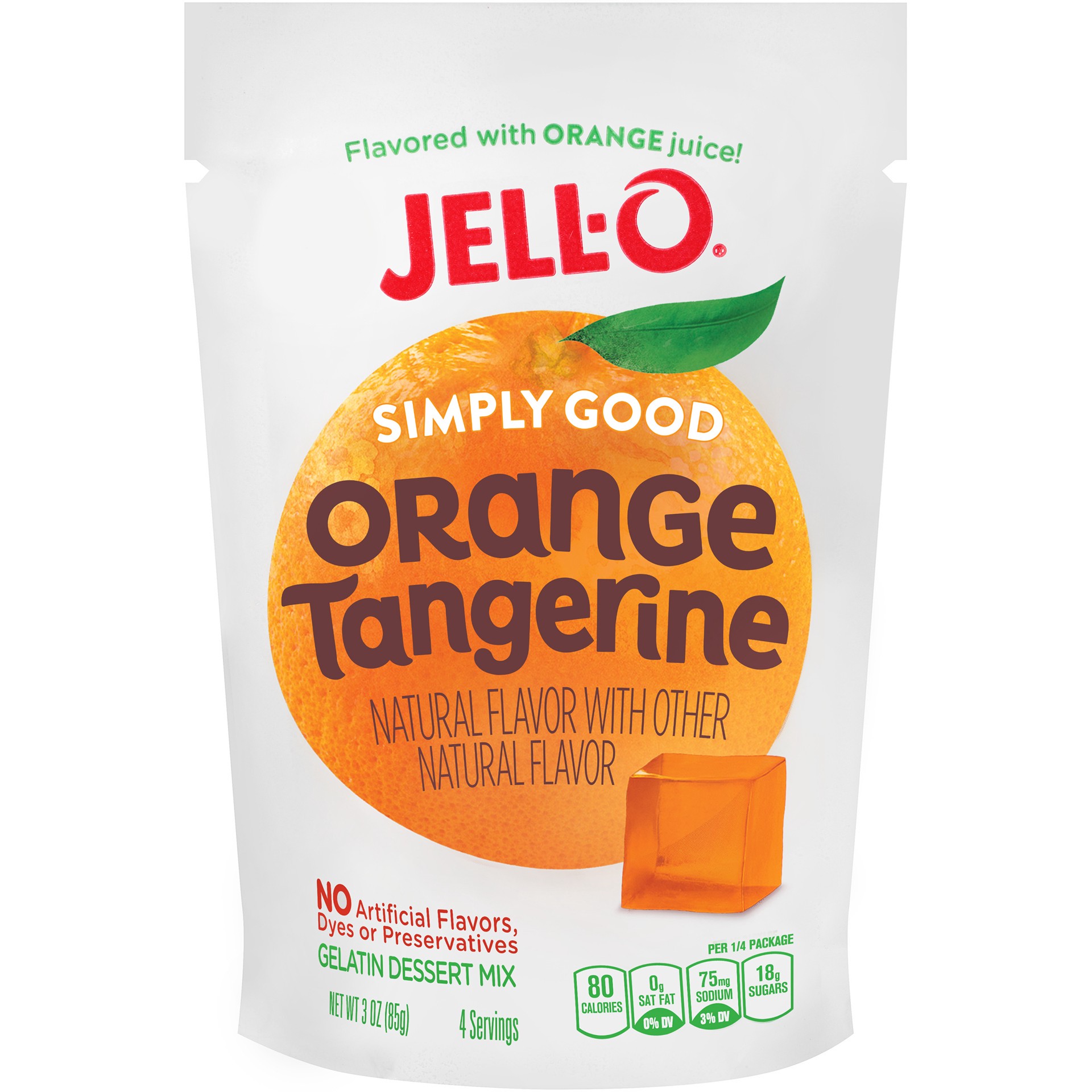 slide 1 of 5, JELL-O Simply Good Orange Tangerine Gelatin Mix 3 oz Pouch, 3 oz