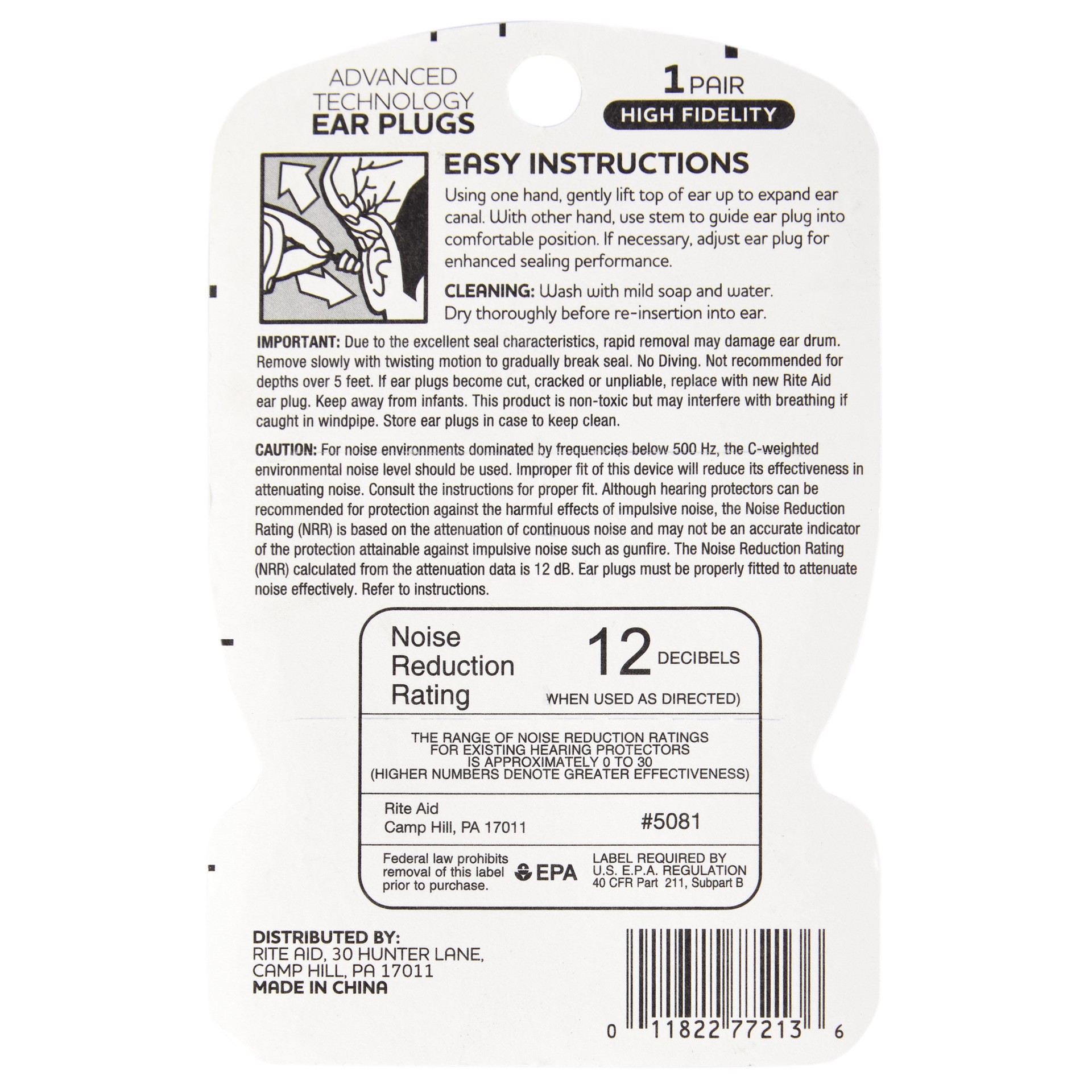 slide 2 of 3, Rite Aid Ra Ear Plugs High Fid 1Pr, 1 ct