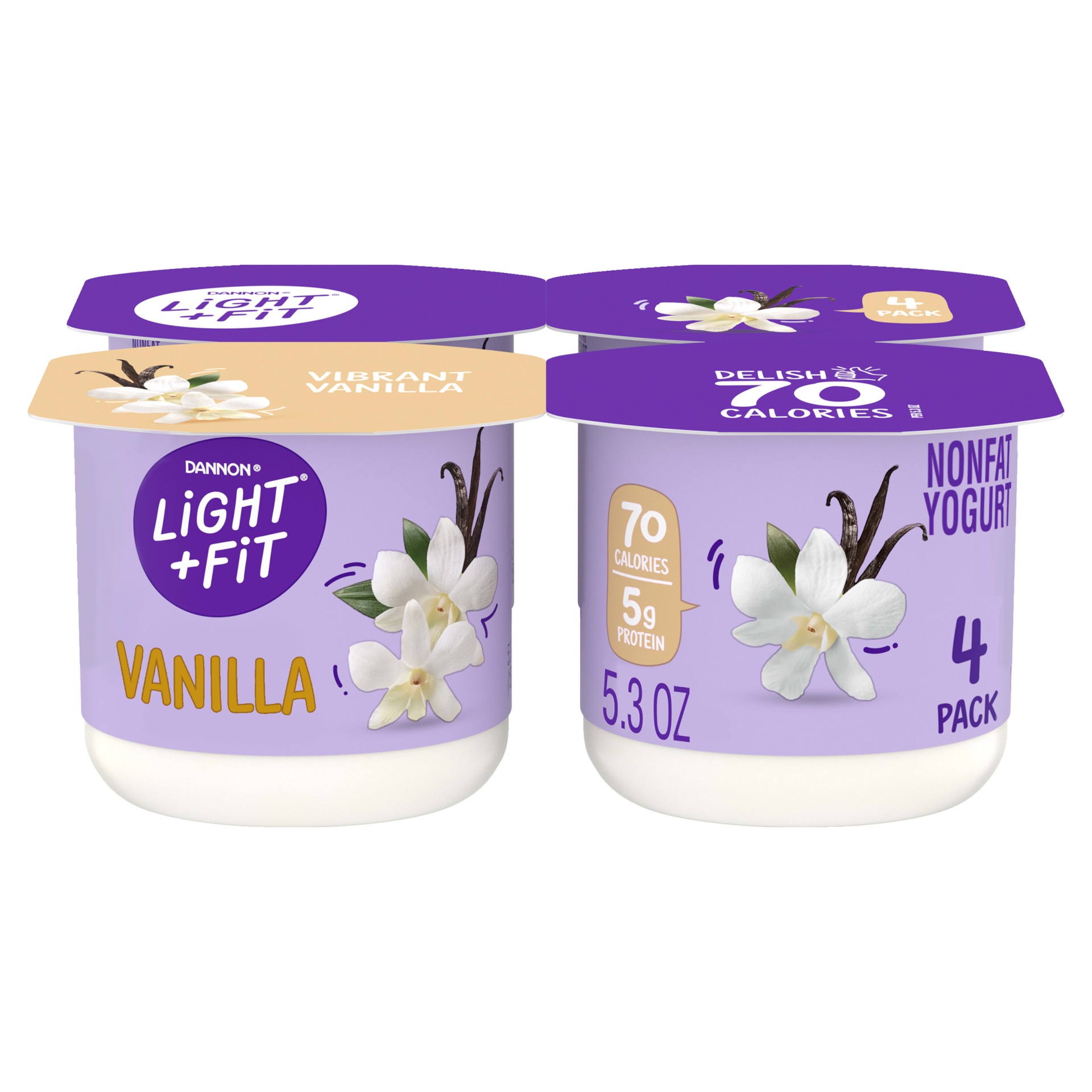 slide 1 of 5, Light + Fit Nonfat Gluten-Free Vanilla Yogurt Cups, 5.3 oz