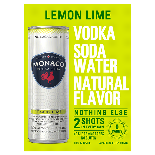 slide 1 of 1, Monaco Cocktail Vodka Soda Lemon Lime, 4 ct; 12 oz