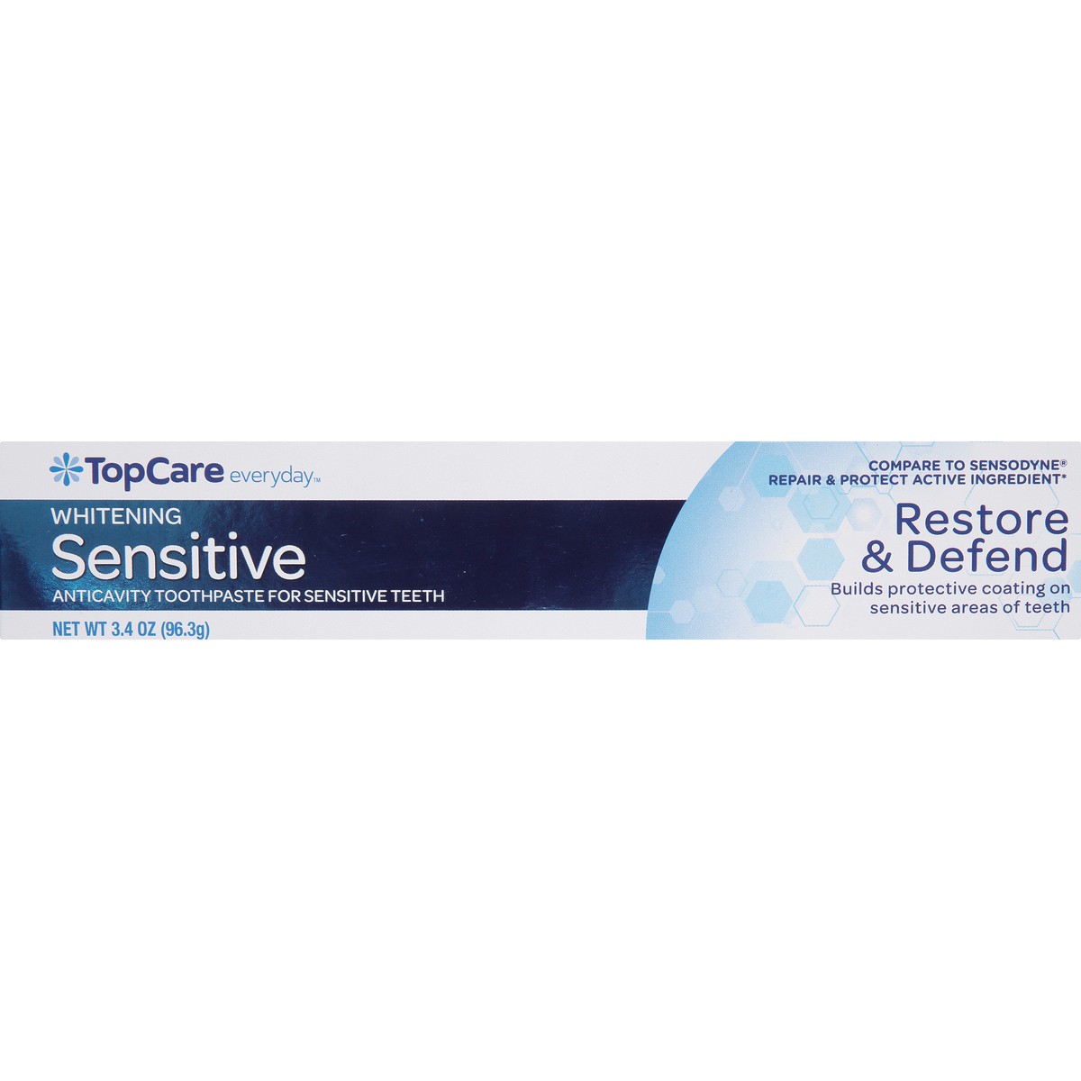 slide 8 of 9, TopCare Whitening Restore & Defend Sensitive Anticavity Toothpaste For Sensitive Teeth, 3.4 oz