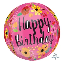 Happy Birthday Pink Floral Balloon, 16"