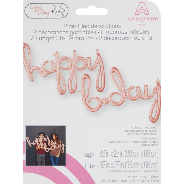 slide 1 of 1, Rainbow Balloons Air Balloon Happy Birthday Rose Gold, 1 ct