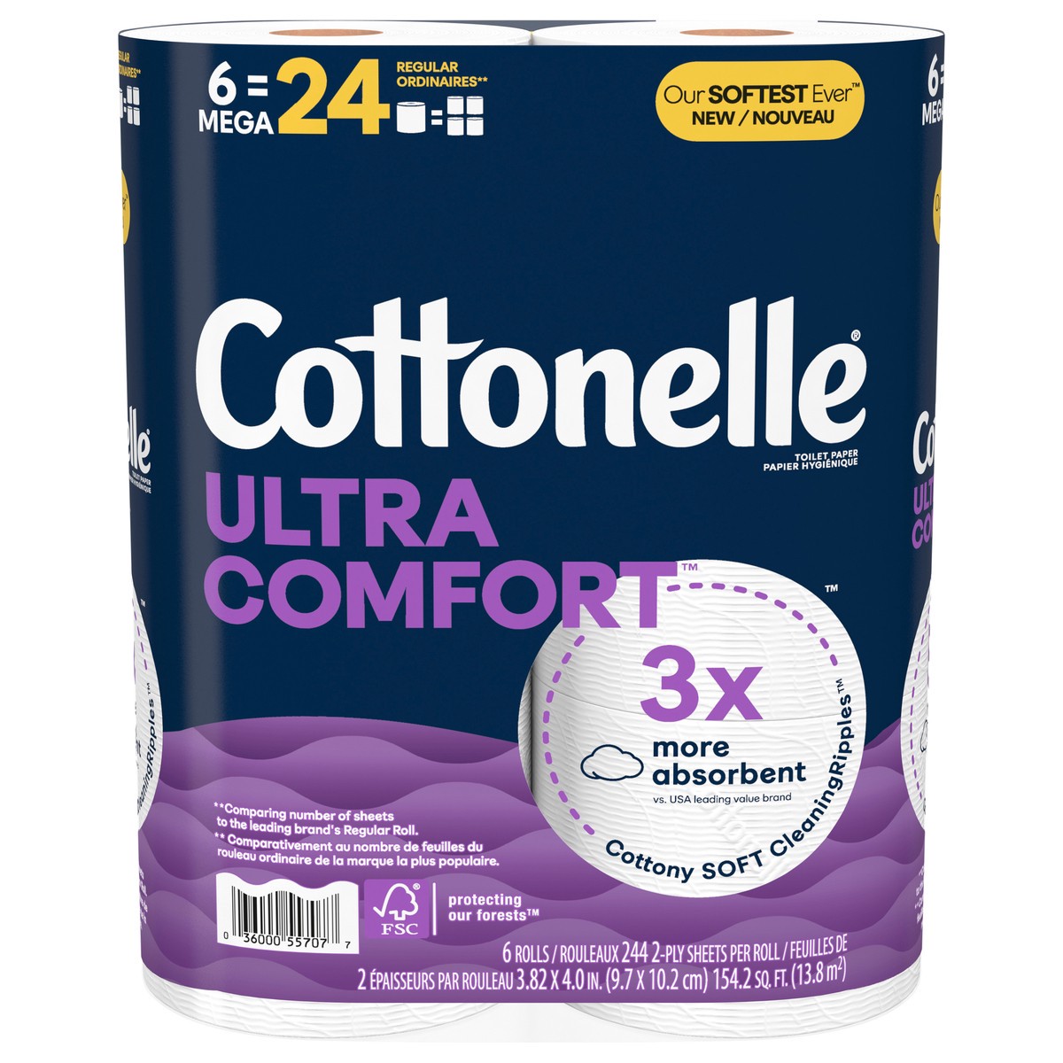 slide 1 of 6, Cottonelle Ultra Comfort Toilet Paper, Strong Toilet Tissue, 6 Mega Rolls (6 Mega Rolls = 24 Regular Rolls), 244 Sheets Per Roll, 6 ct