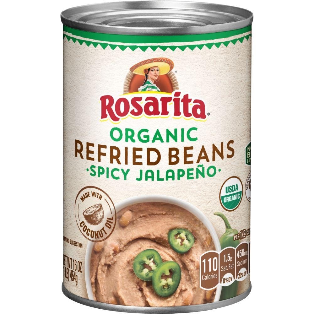 slide 1 of 1, Rosarita Refried Beans, Organic, Spicy Jalapeno, 16 oz