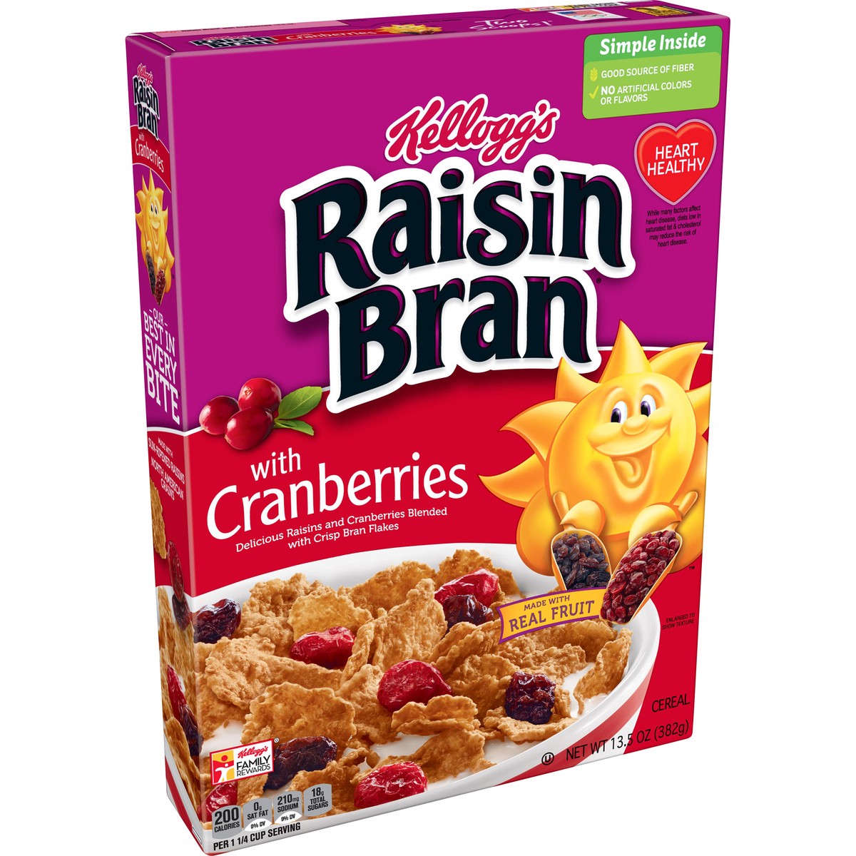slide 2 of 10, Raisin Bran Breakfast Cereal Original with Cranberries Good Source of Fiber, 13.5 oz