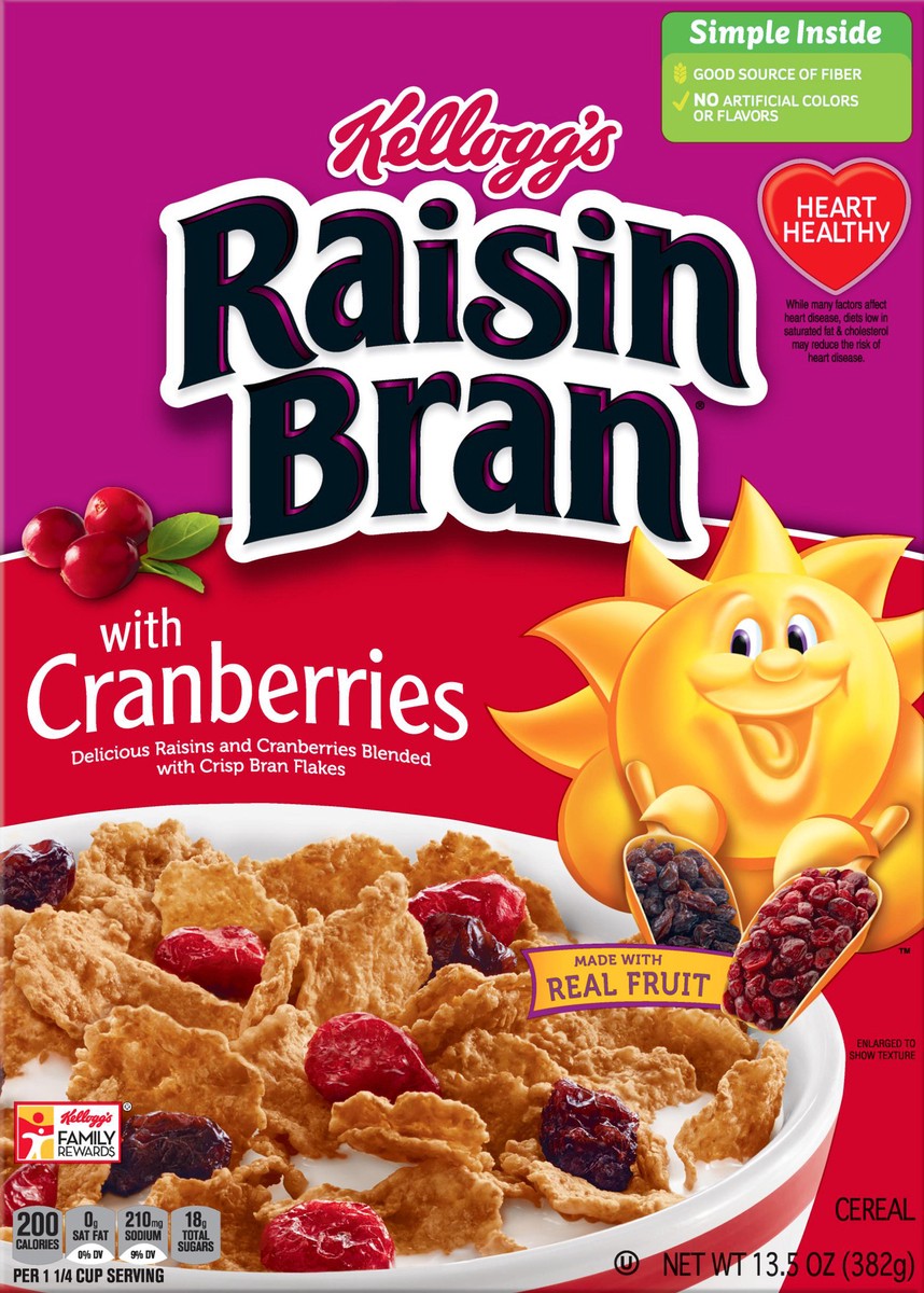 slide 8 of 10, Raisin Bran Breakfast Cereal Original with Cranberries Good Source of Fiber, 13.5 oz