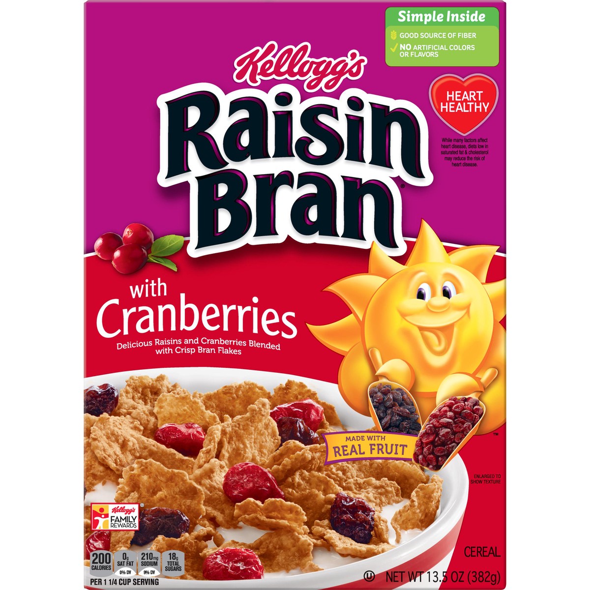 slide 1 of 10, Raisin Bran Breakfast Cereal Original with Cranberries Good Source of Fiber, 13.5 oz