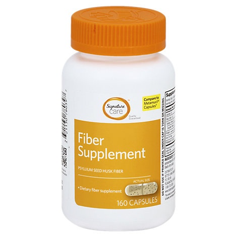 slide 1 of 1, Signature Care Fiber Supplement Psyllium Seed Husk Fiber Capsule, 160 ct