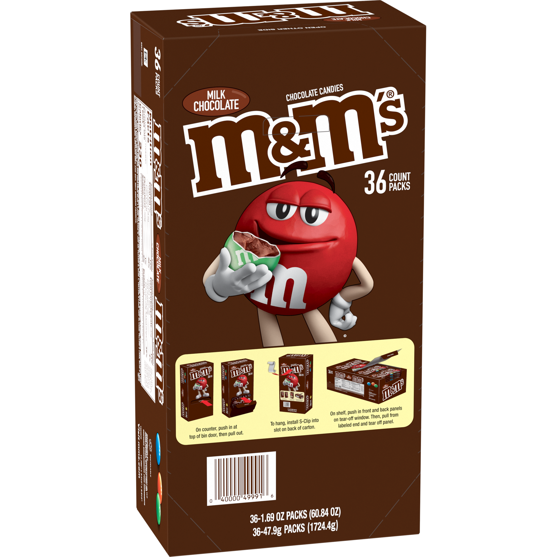 slide 2 of 3, M&M's Milk Chocolate Candy Singles Size 1.69-Ounce Pouch 36-Count Box, 60.84 oz