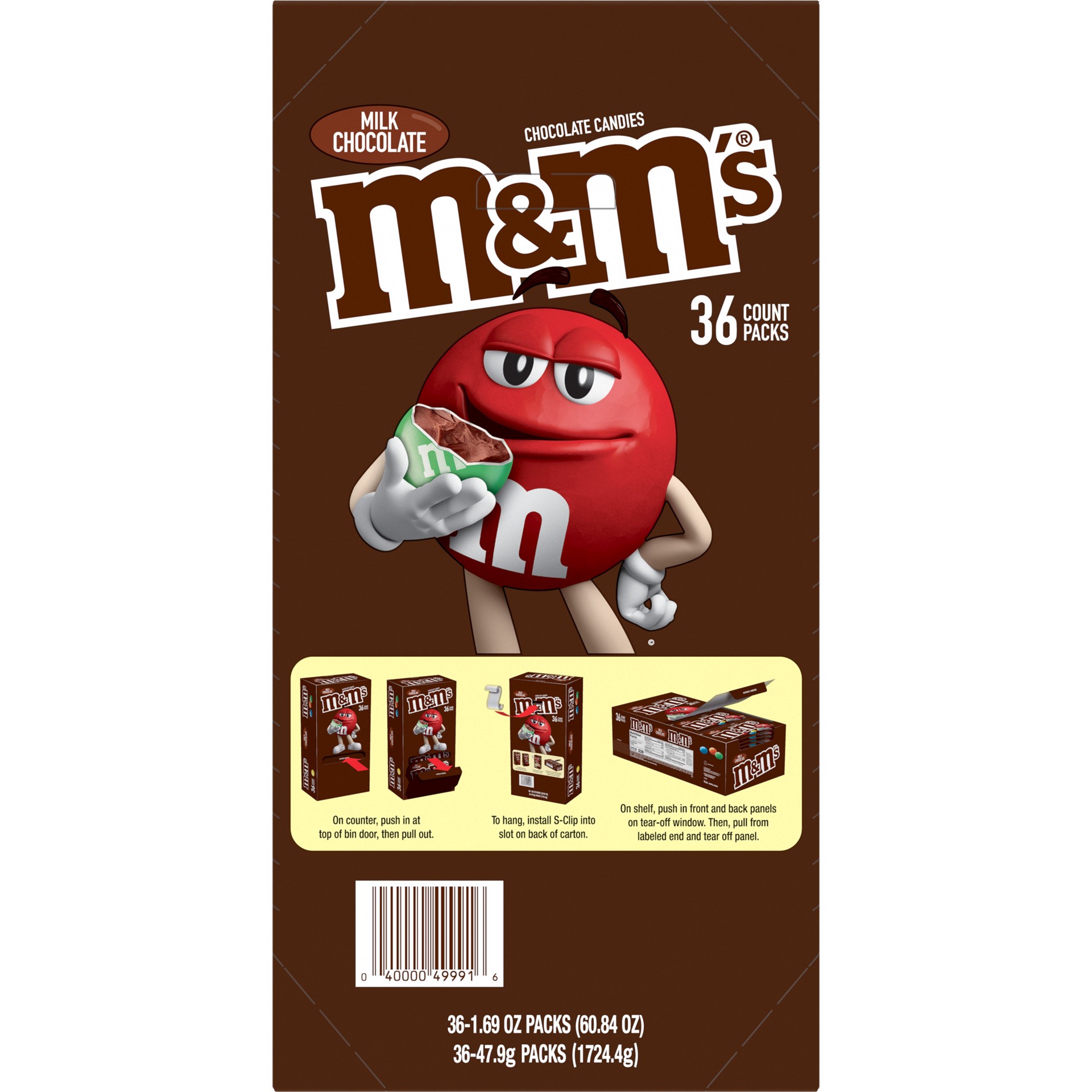 slide 1 of 3, M&M's Milk Chocolate Candy Singles Size 1.69-Ounce Pouch 36-Count Box, 60.84 oz