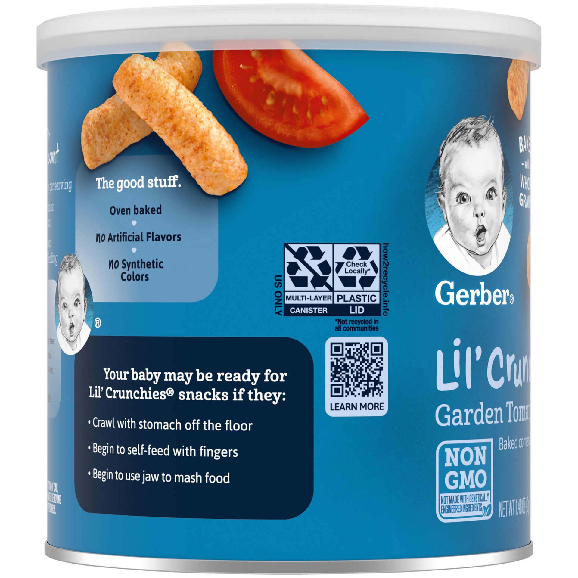 slide 3 of 9, Gerber Graduates Lil' Crunchies Baked Whole Grain Corn Snack, Garden Tomato, 1.48 oz