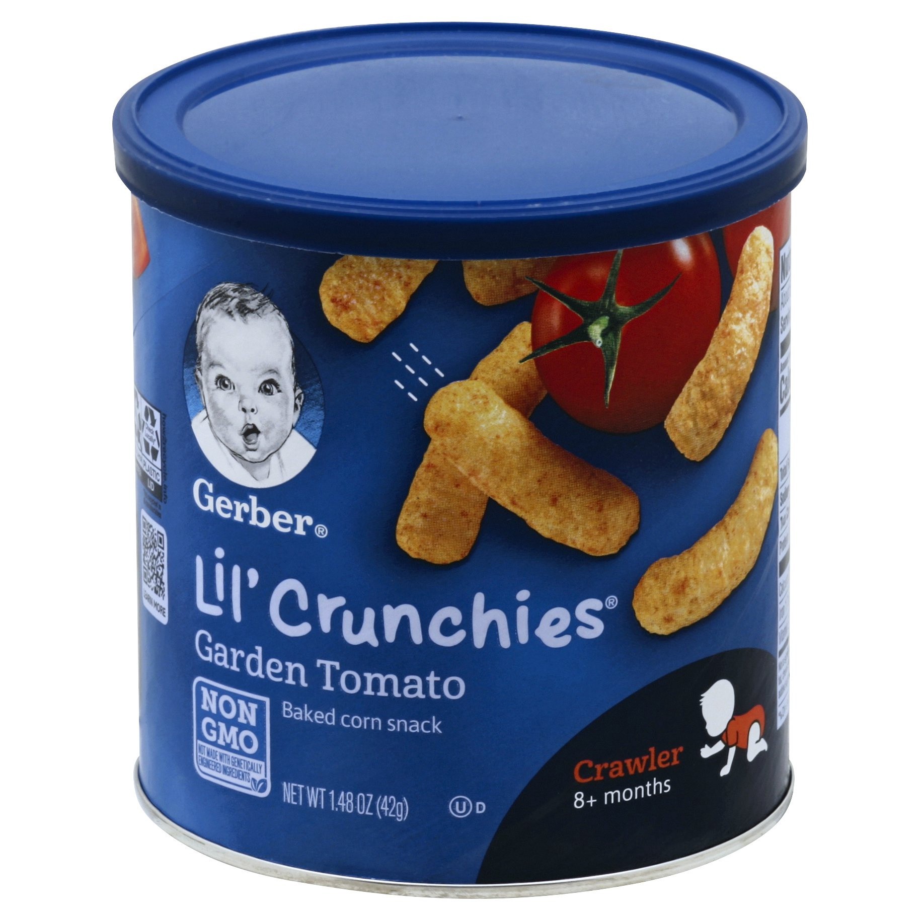 slide 1 of 9, Gerber Graduates Lil' Crunchies Baked Whole Grain Corn Snack, Garden Tomato, 1.48 oz