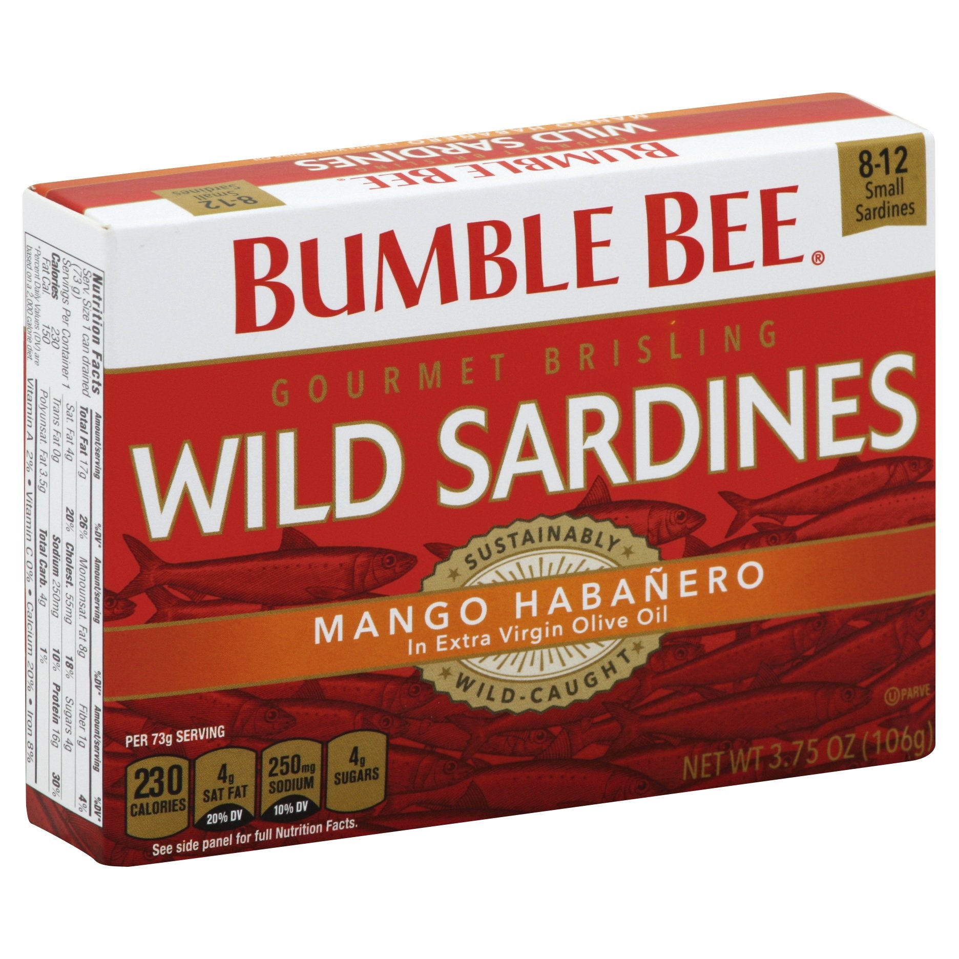 slide 1 of 1, Bumble Bee Gourmet Brisling Wild Sardines Mango Habanero, 3.75 oz