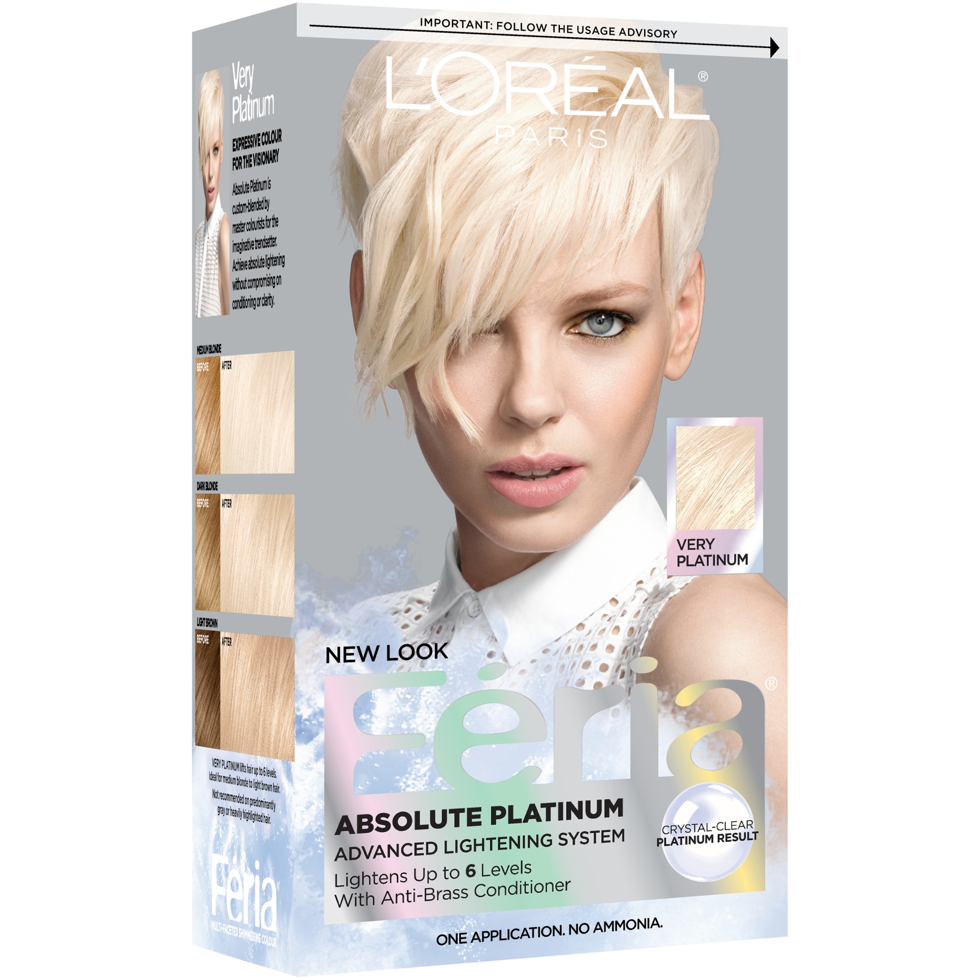 slide 5 of 7, L'Oréal Paris Feria Absolute Platinum Advanced Lightening System with Anti-Brass Conditioner - Very Platinum - 1 Kit, 1 ct