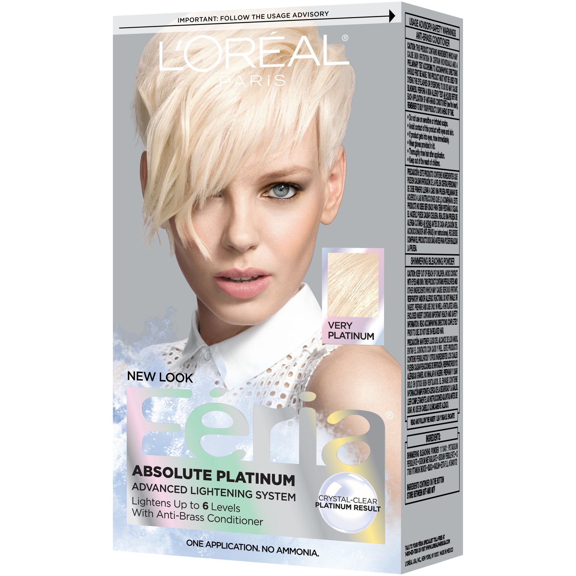 slide 2 of 7, L'Oréal Paris Feria Absolute Platinum Advanced Lightening System with Anti-Brass Conditioner - Very Platinum - 1 Kit, 1 ct