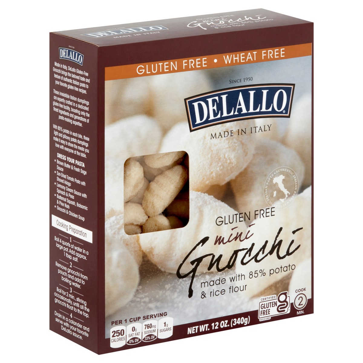 slide 7 of 8, Delallo Gluten Free Potato & Rice Flour Gnocchi, 12 oz