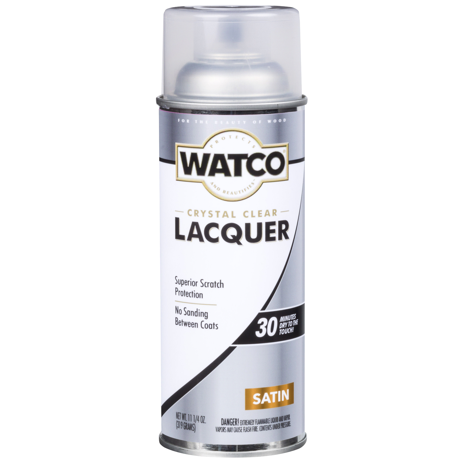 slide 1 of 2, Rustoleum Watco Crystal Clear Lacquer Wood Finish Spray - 63281, Satin Clear, 11.25 oz