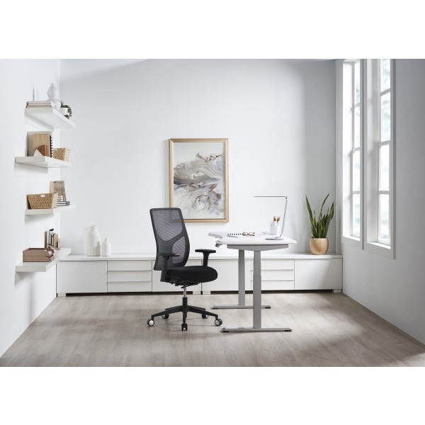 slide 4 of 10, WorkPro® Electric 60""W Height-Adjustable Standing Desk with Wireless Charging, White, 1 ct