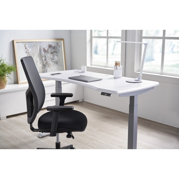 slide 3 of 10, WorkPro® Electric 60""W Height-Adjustable Standing Desk with Wireless Charging, White, 1 ct