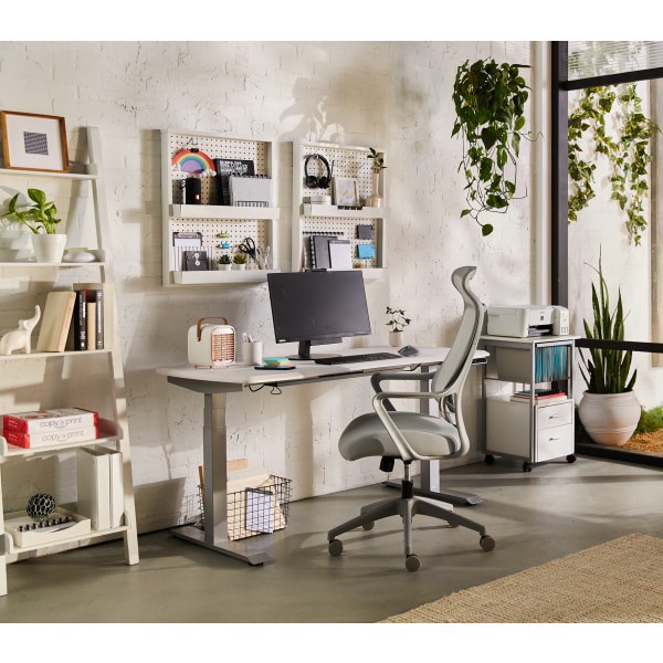 slide 9 of 10, WorkPro® Electric 60""W Height-Adjustable Standing Desk with Wireless Charging, White, 1 ct