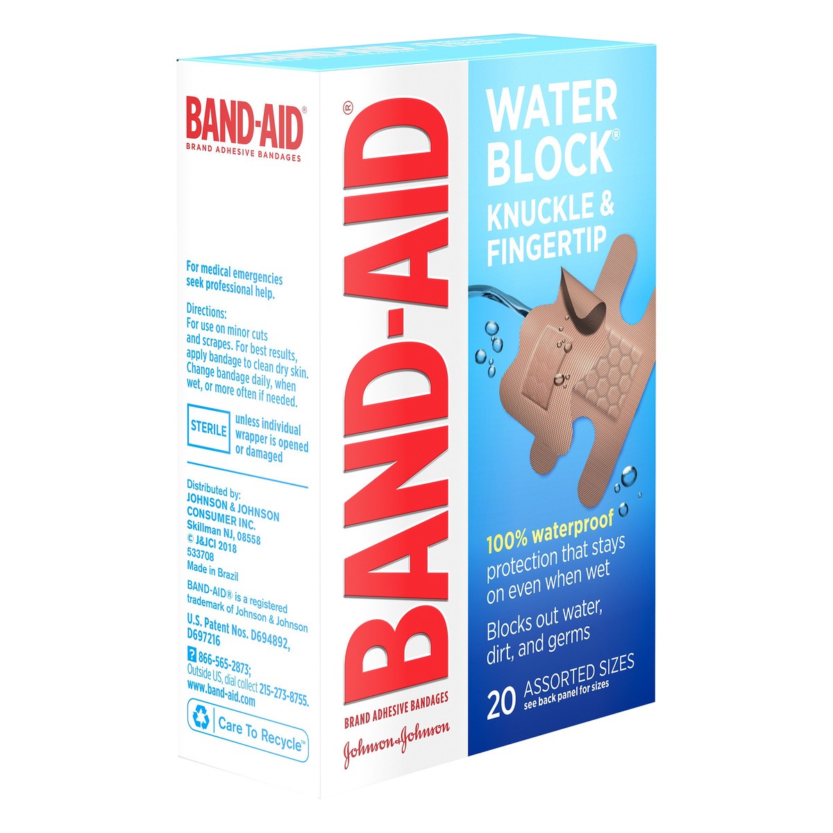 slide 2 of 7, BAND-AID Water Block Waterproof Adhesive Bandages for Fingertip and Knuckle, for Wound Care of Minor Cuts and Scrapes, 20 ct, 20 ct