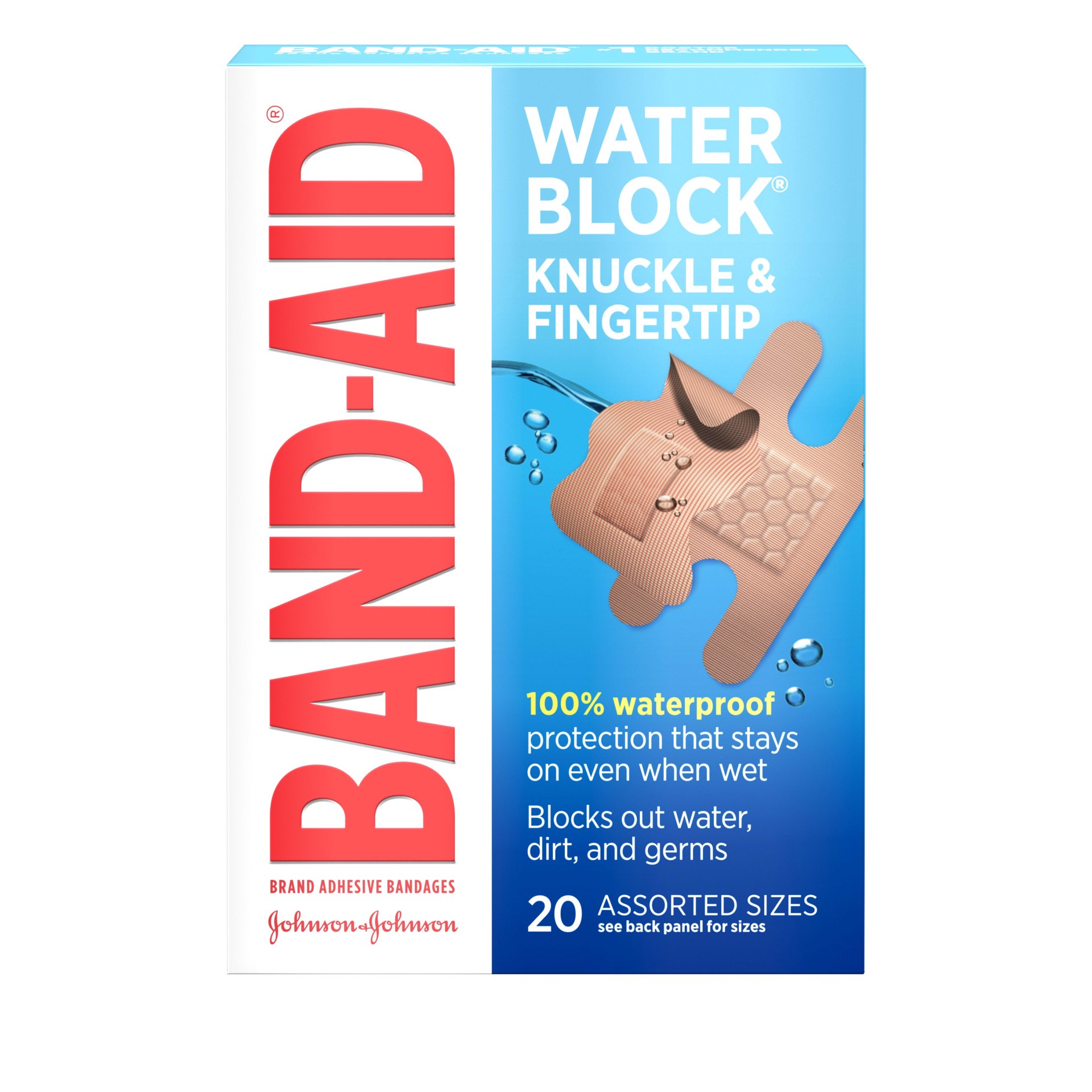 slide 1 of 7, BAND-AID Water Block Waterproof Adhesive Bandages for Fingertip and Knuckle, for Wound Care of Minor Cuts and Scrapes, 20 ct, 20 ct