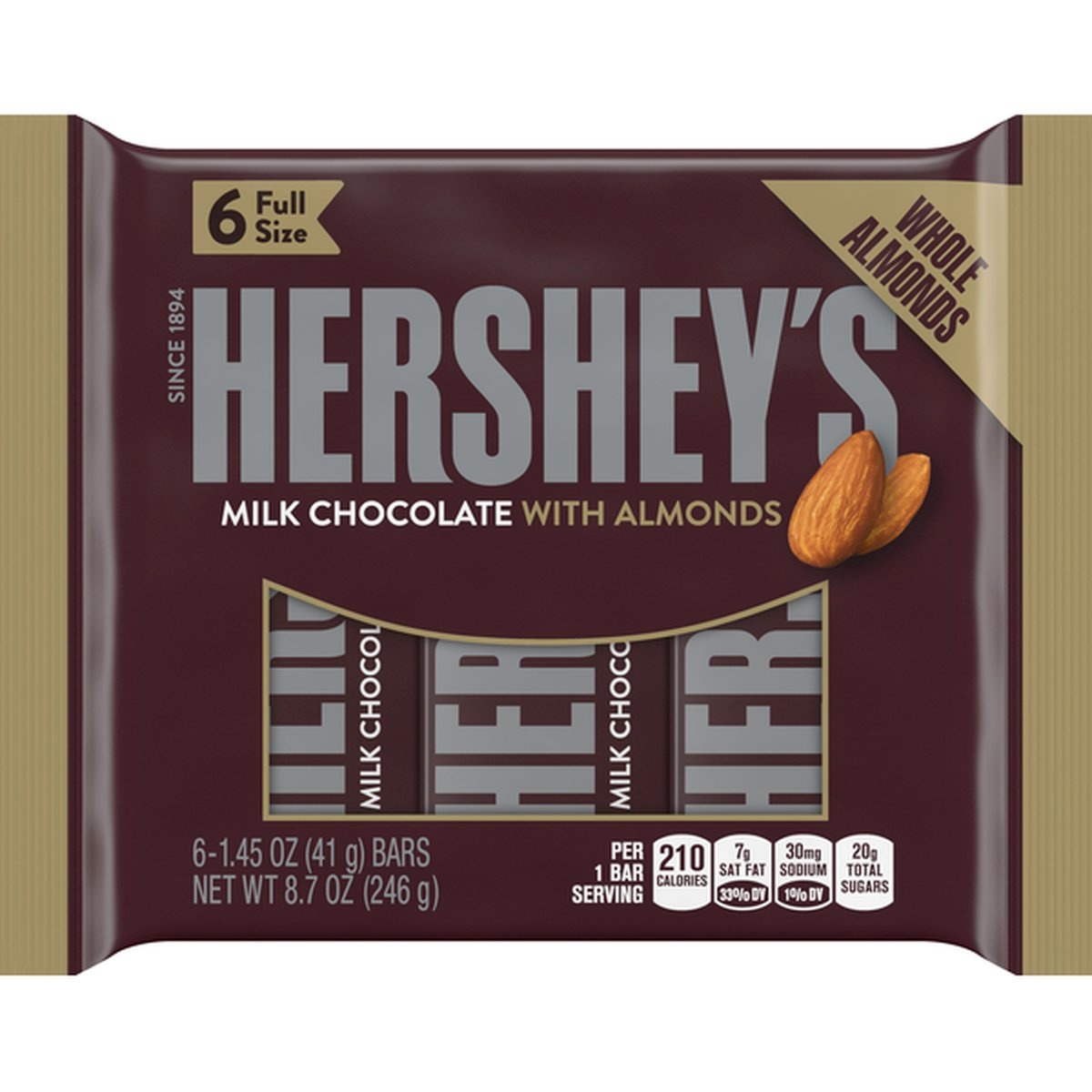 slide 1 of 1, Hershey Milk Chocolate Bar, With Almonds, Full Size, 8.7 oz