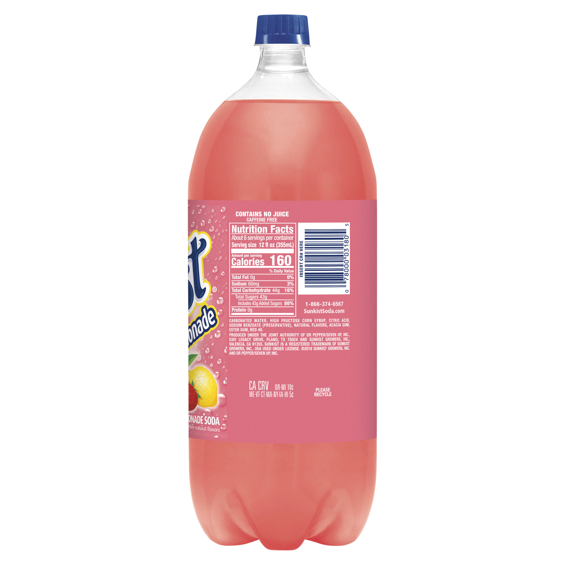 slide 21 of 21, Sunkist Strawberry Lemonade Soda 2 lt Bottle, 2 liter