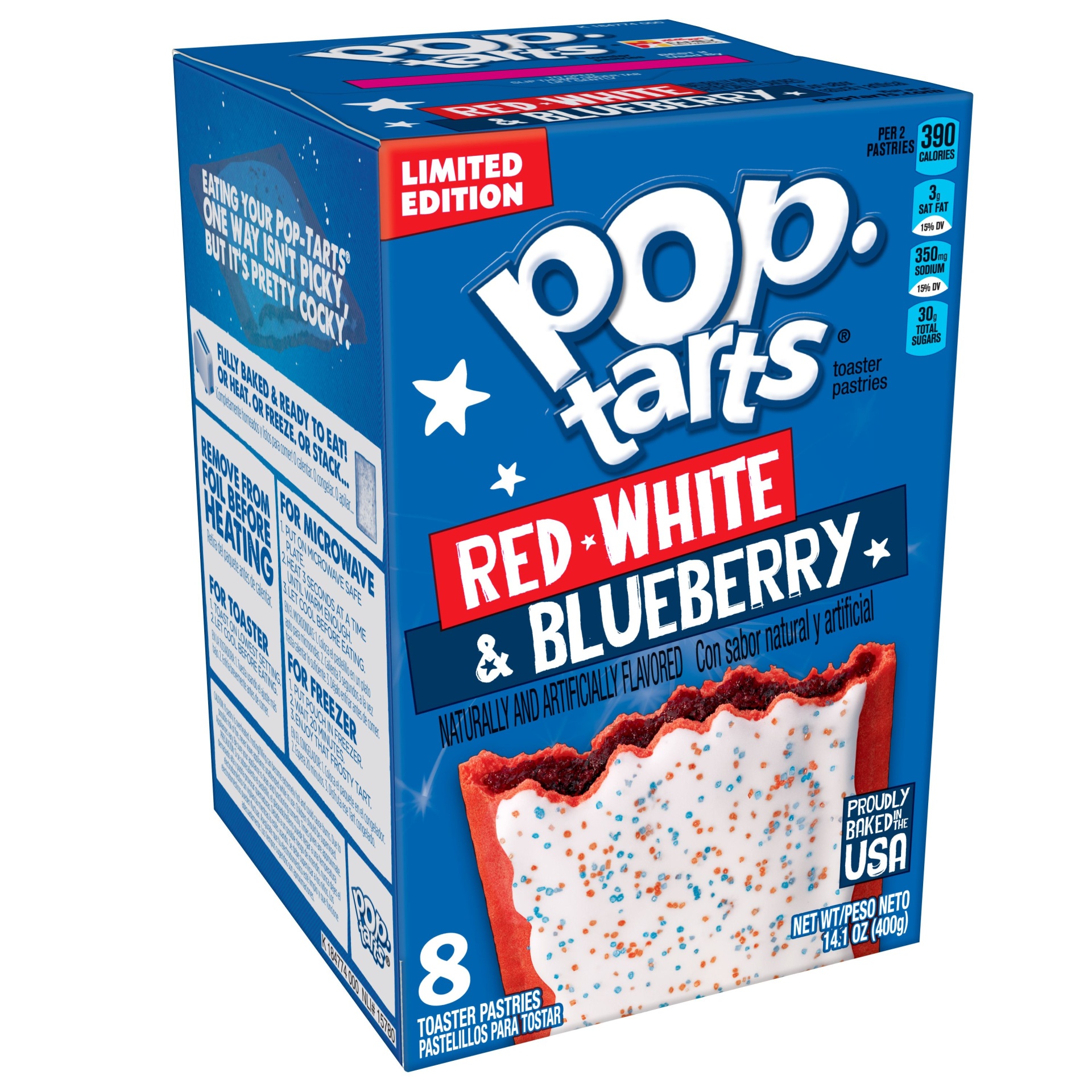 slide 1 of 7, Pop-Tarts Red White & Blueberry Toaster Pastries, 8 ct; 14.1 oz