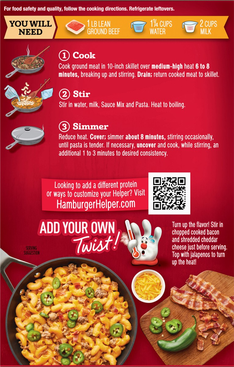 slide 7 of 13, Hamburger Helper Medium Spicy Jalapeno Cheeseburger Pasta & Cheese Sauce Mix 6 oz, 6 oz