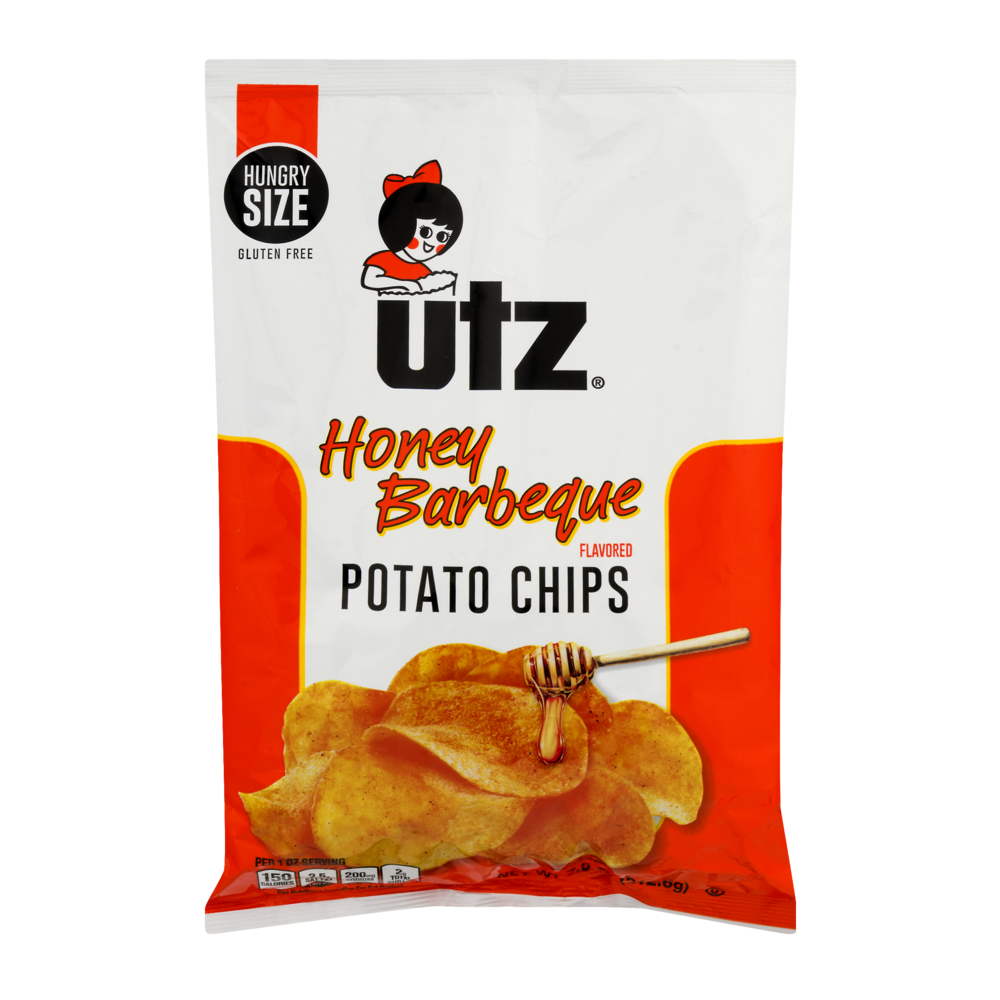 slide 1 of 1, Utz Potato Chips, Honey Barbeque Flavored, Hungry Size, 7.5 oz