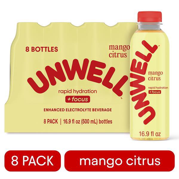 slide 1 of 1, Unwell Hydration Electrolyte Drink for Rapid Hydration + Focus – Mango Citrus, 8 Pack, 16.9 fl oz