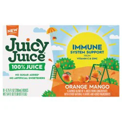 Juicy Juice 100% Juice Immune System Support From Vitamin C And Zinc, Orange Mango, 8 Count, 6.75 Fl Oz Juice Boxes