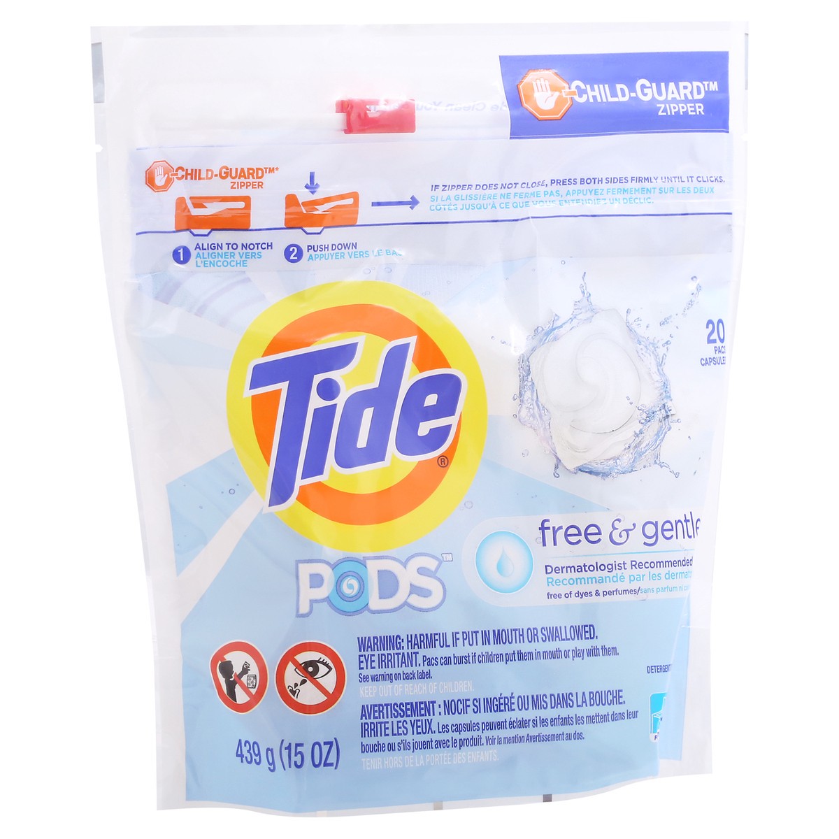 slide 5 of 10, Tide Pods Pacs Free & Gentle Detergent 20 ea, 20 ct