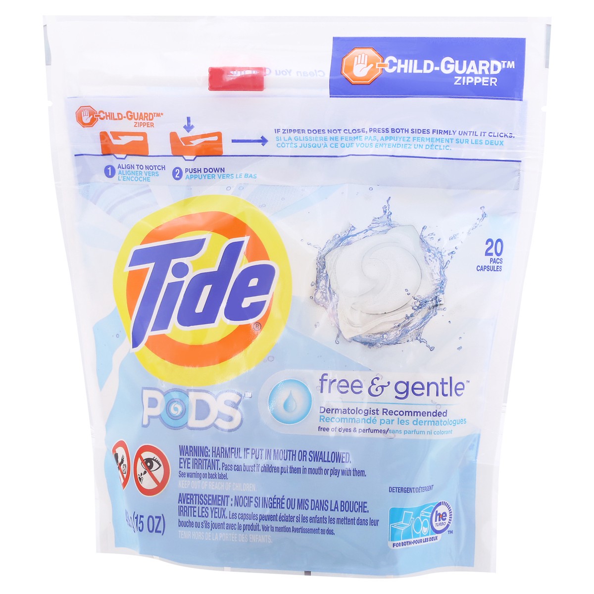 slide 3 of 10, Tide Pods Pacs Free & Gentle Detergent 20 ea, 20 ct