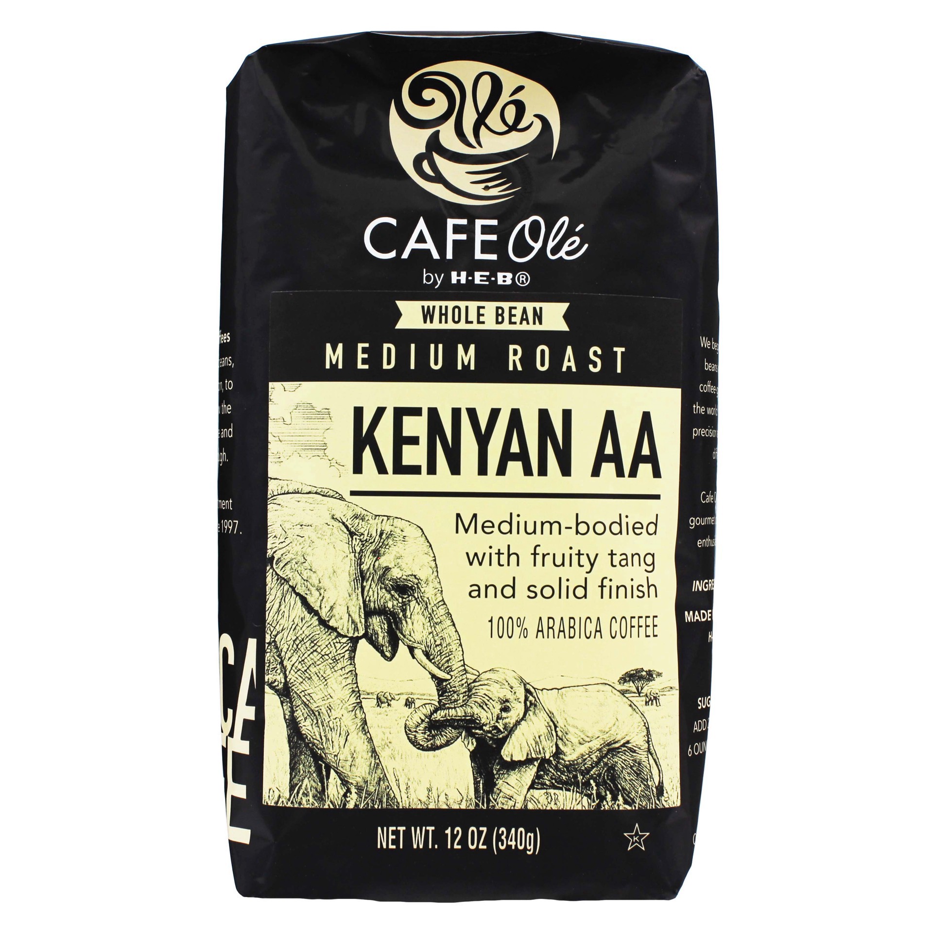 slide 1 of 1, H-E-B Cafe Ole Whole Bean Kenya Medium Roast Coffee - 12 oz, 12 oz