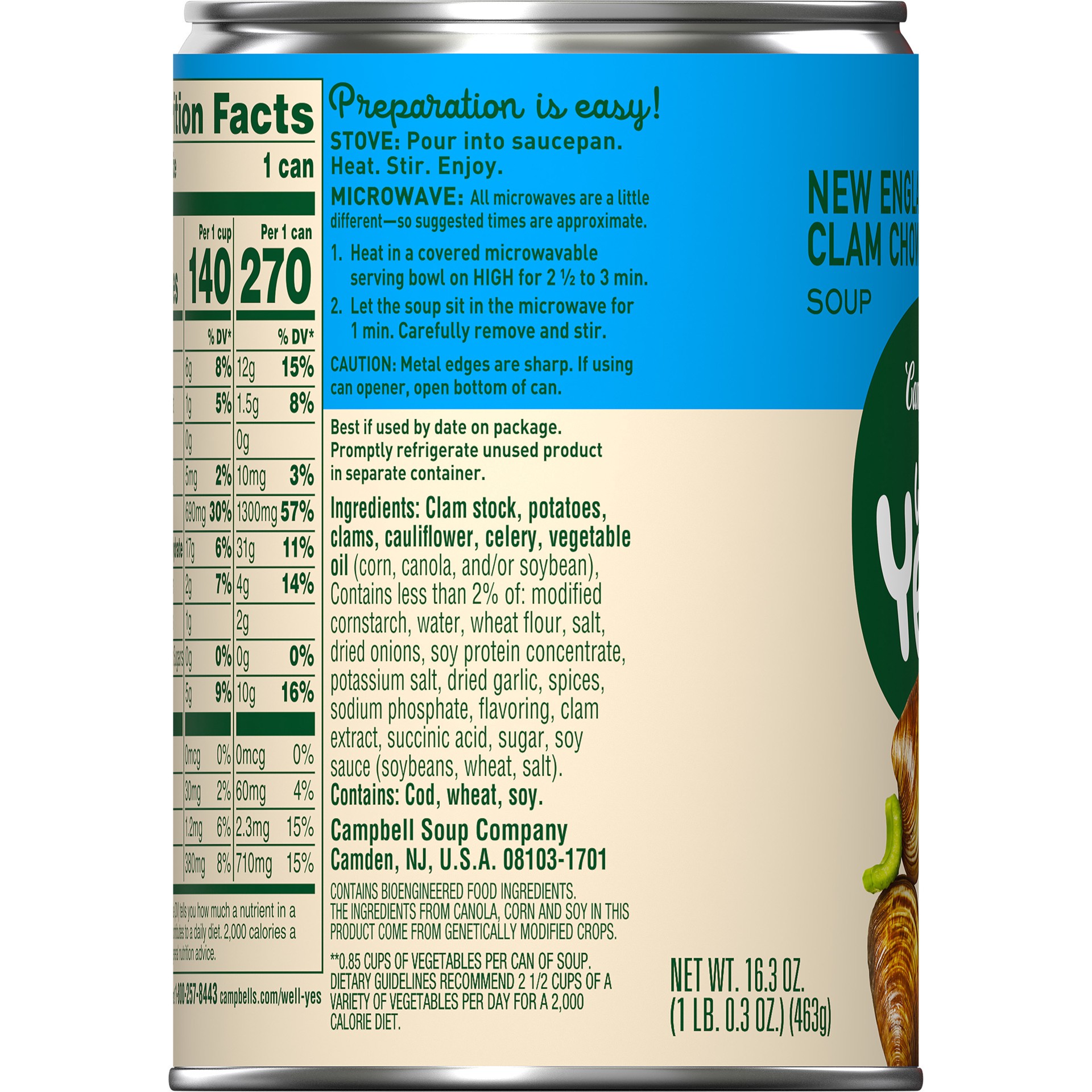 slide 5 of 5, Campbell's Well Yes! New England Clam Chowder, 16.3 Oz Can, 16.30 oz