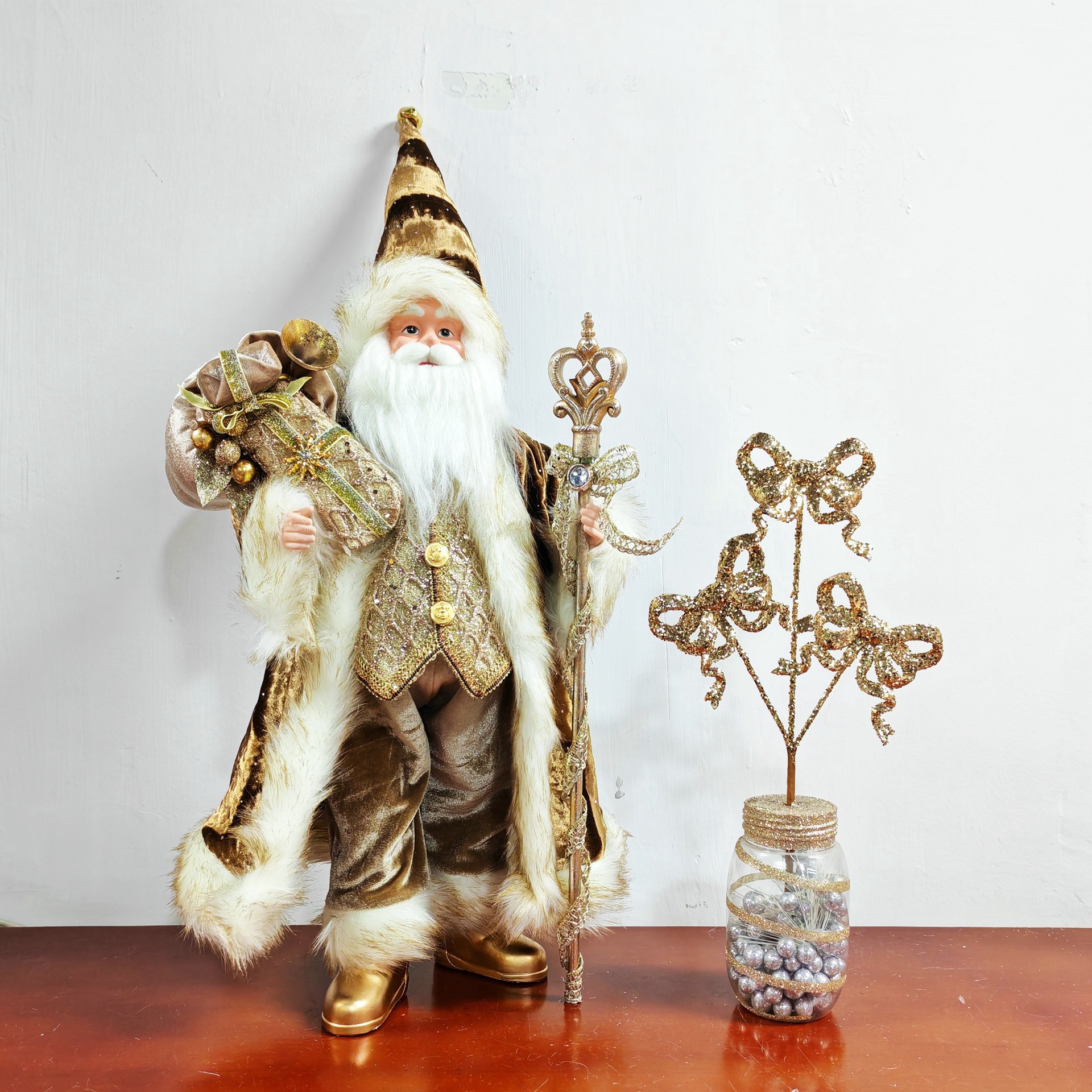 slide 3 of 3, 13.5" Gold Glitter Bow Trio Pick By Ashland, 6.5 in x 1.5 in x 13.5 in