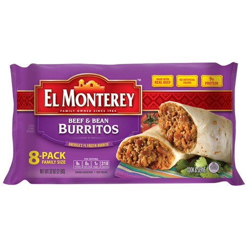 slide 1 of 1, El Monterey™ frozen beef and bean burritos, family size, 32 oz